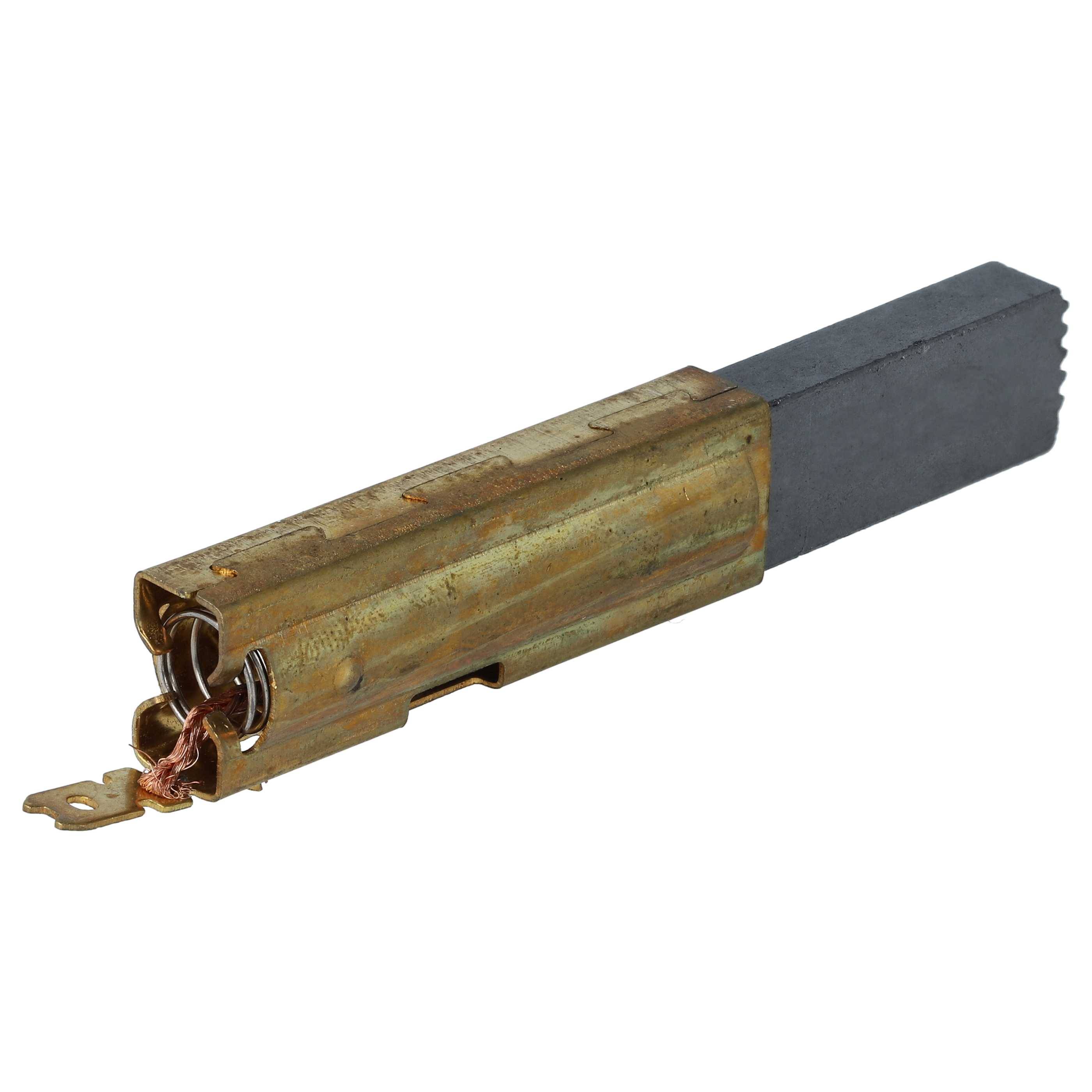 Eine Kohlebürste mit einem Messinghalter, bestehend aus einer Spiralfeder und einem kleinen Anschluss an einem Ende, die in Elektromotoren für die Leitfähigkeit verwendet wird.