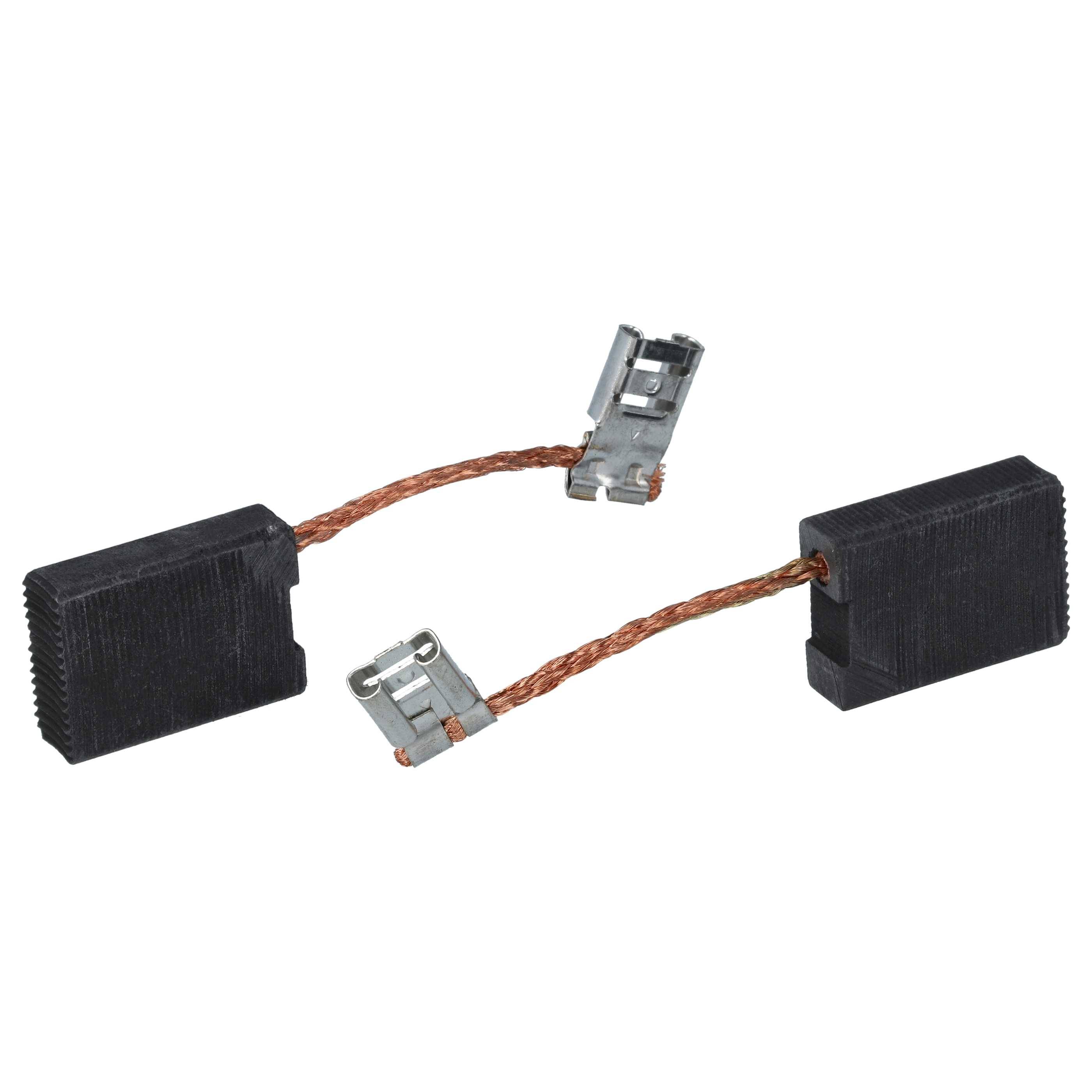 Zwei Kohlebürsten, die durch geflochtene Kupferdrähte verbunden sind, jeweils mit einem angebrachten Metallanschluss, werden in Elektromotoren zur Leitfähigkeit verwendet.