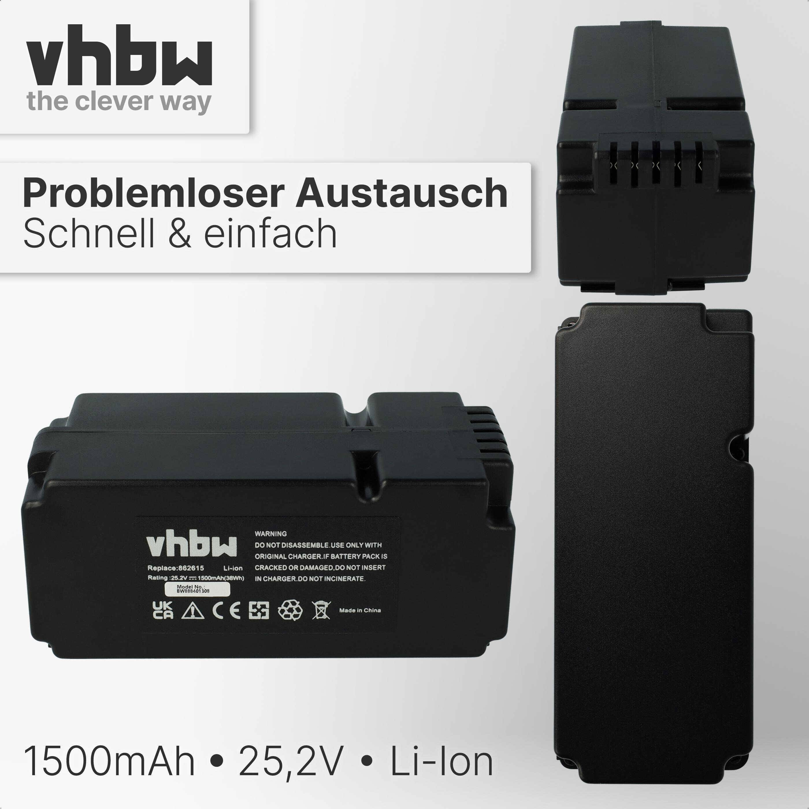vhbw Akku Ersatz für 862601, 862615, 862617, 862618, 0862622, 0862622001 für Rasenmäher Rasenroboter (1500mAh, 25,2V, Li-Ion)