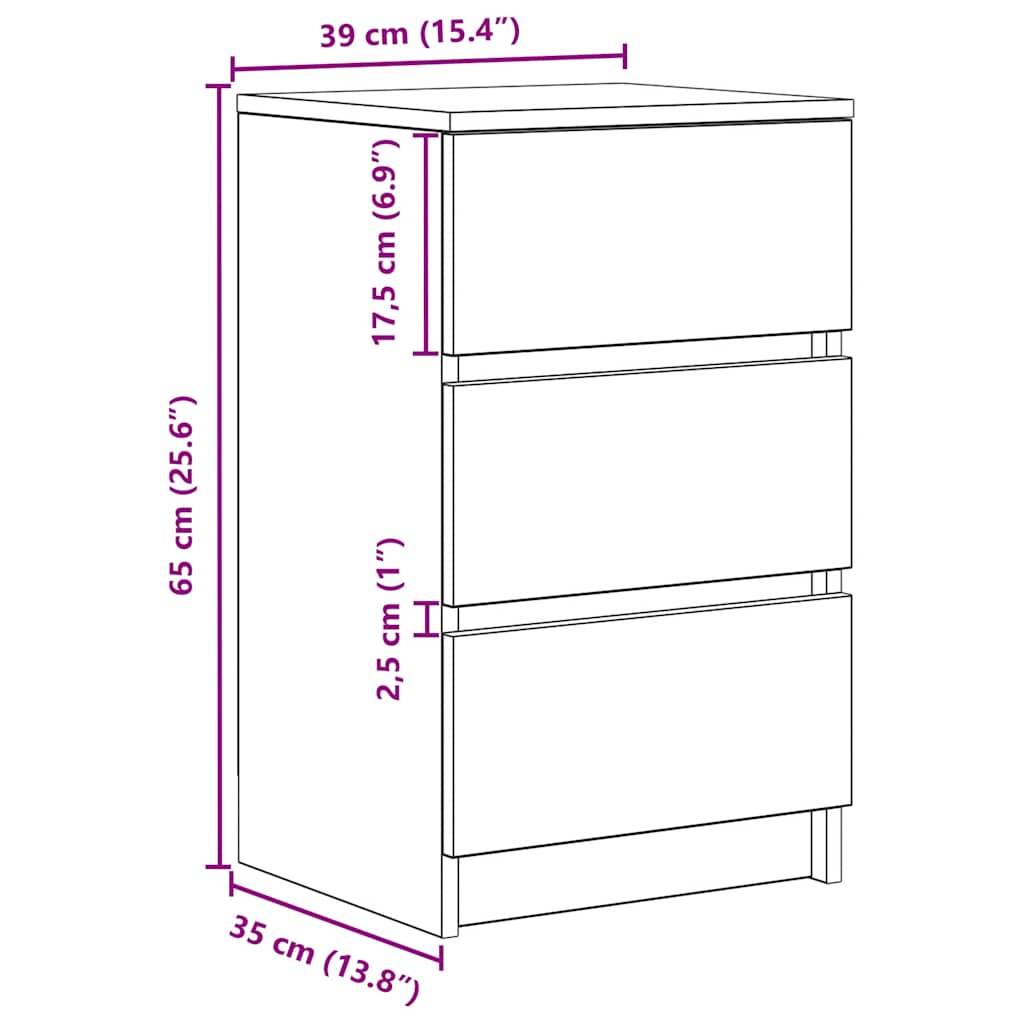 vidaXL Nachttisch mit 3 Schubladen Grau Sonoma 39x35x65 cm