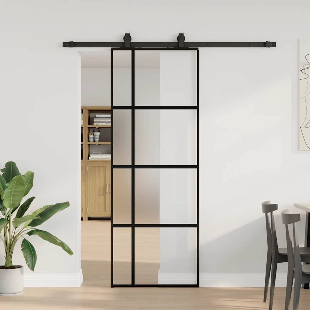 vidaXL Schiebetür mit Beschlag Schwarz 76x205 cm Hartglas