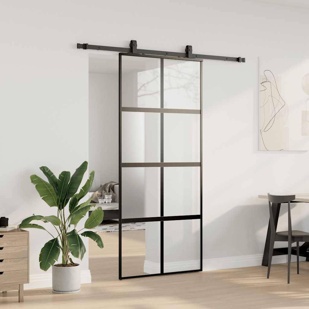 vidaXL Schiebetür mit Beschlag Schwarz 90x205 cm Hartglas