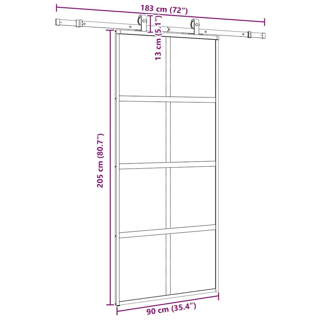 vidaXL Schiebetür mit Beschlag Schwarz 90x205 cm Hartglas