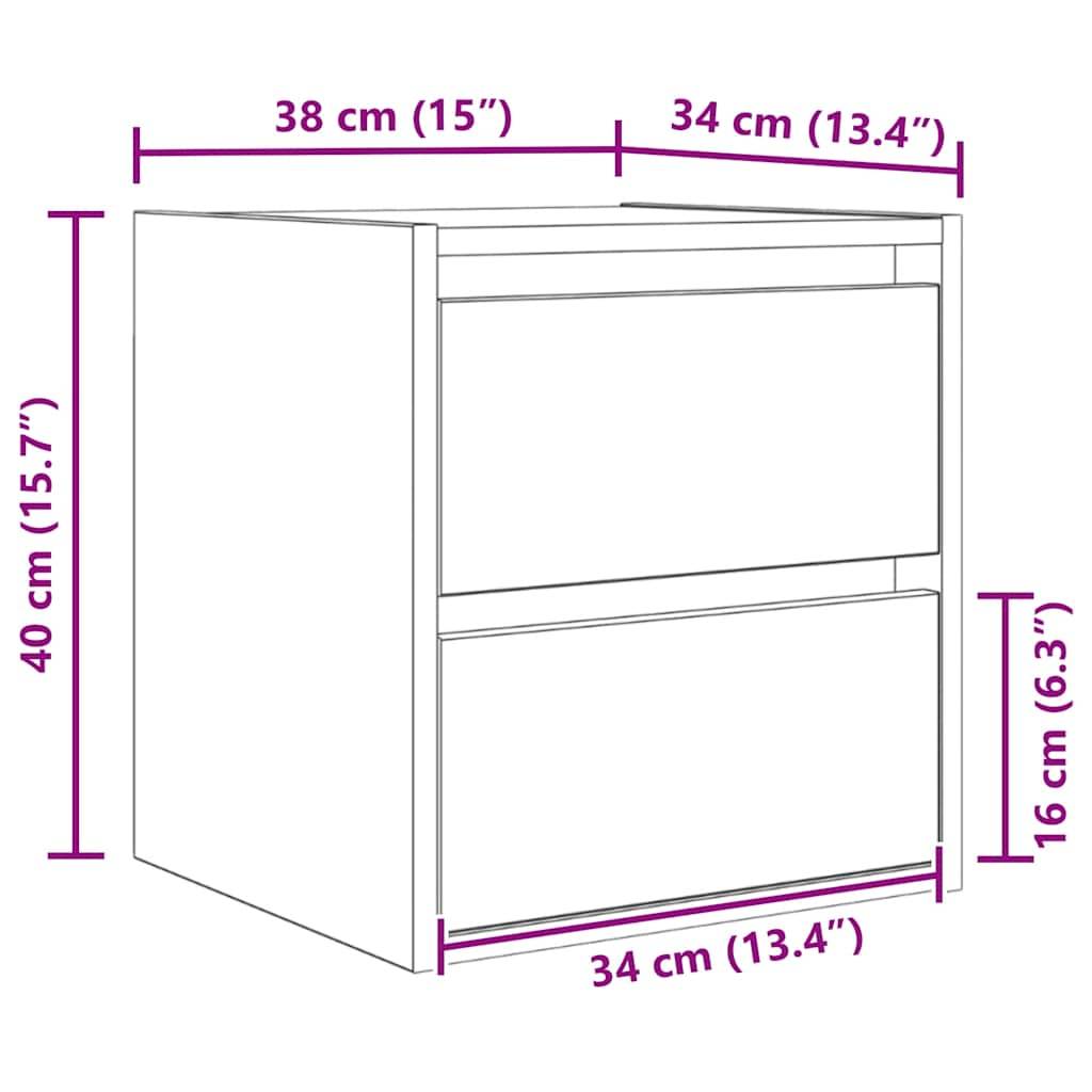 vidaXL Wand-Nachttisch Grau Sonoma 38x34x40 cm
