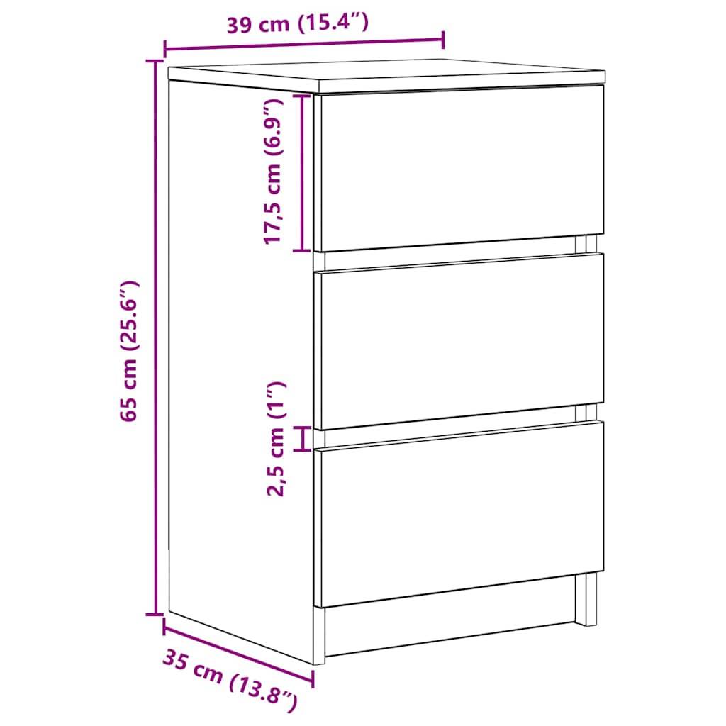 vidaXL Nachttische mit 3 Schubladen 2 Stk. Schwarz 39x35x65 cm