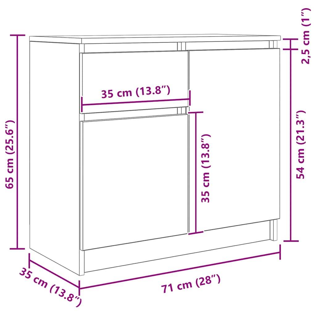 vidaXL Sideboard mit Schublade Schwarz Eichen-Optik 71x35x65 cm