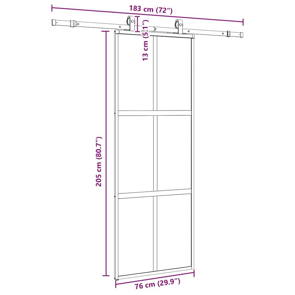 vidaXL Schiebetür mit Beschlag Schwarz 76x205 cm Hartglas