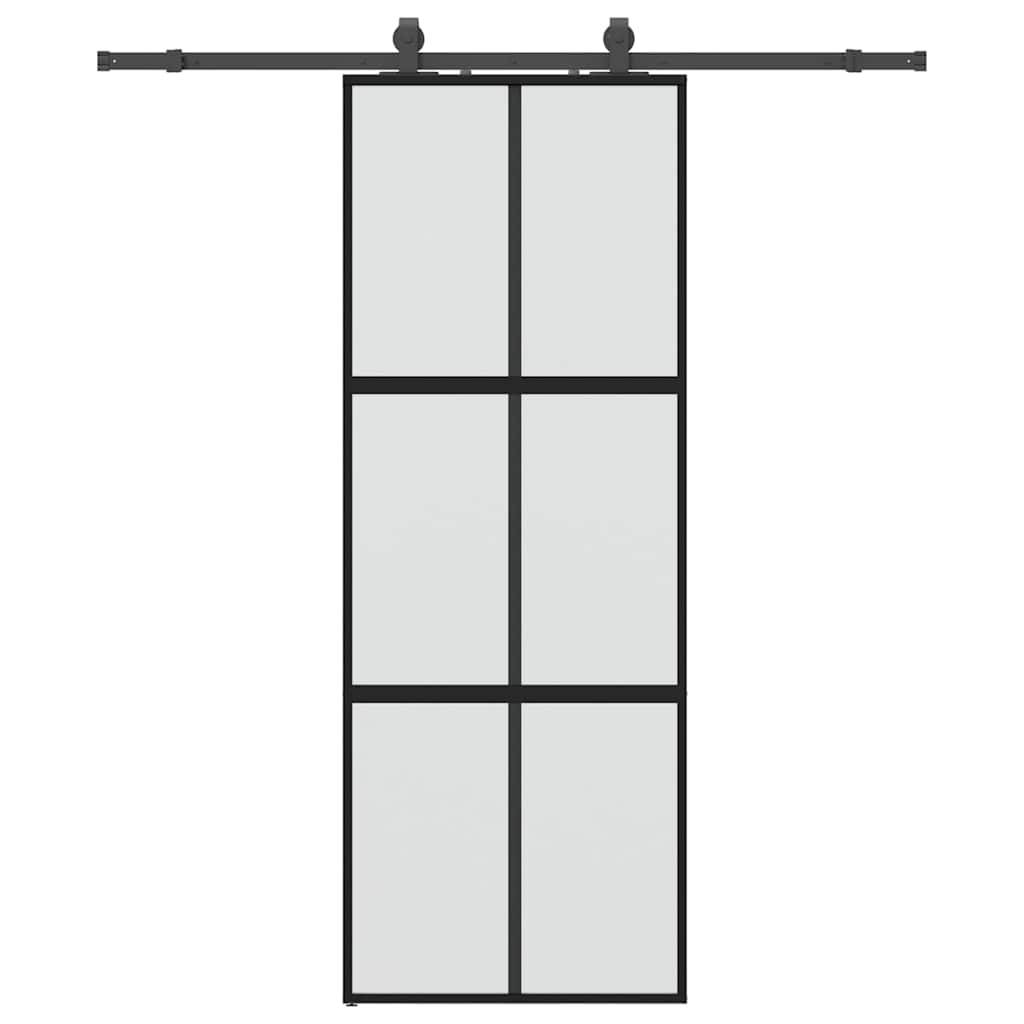 vidaXL Schiebetür mit Beschlag Schwarz 76x205 cm Hartglas