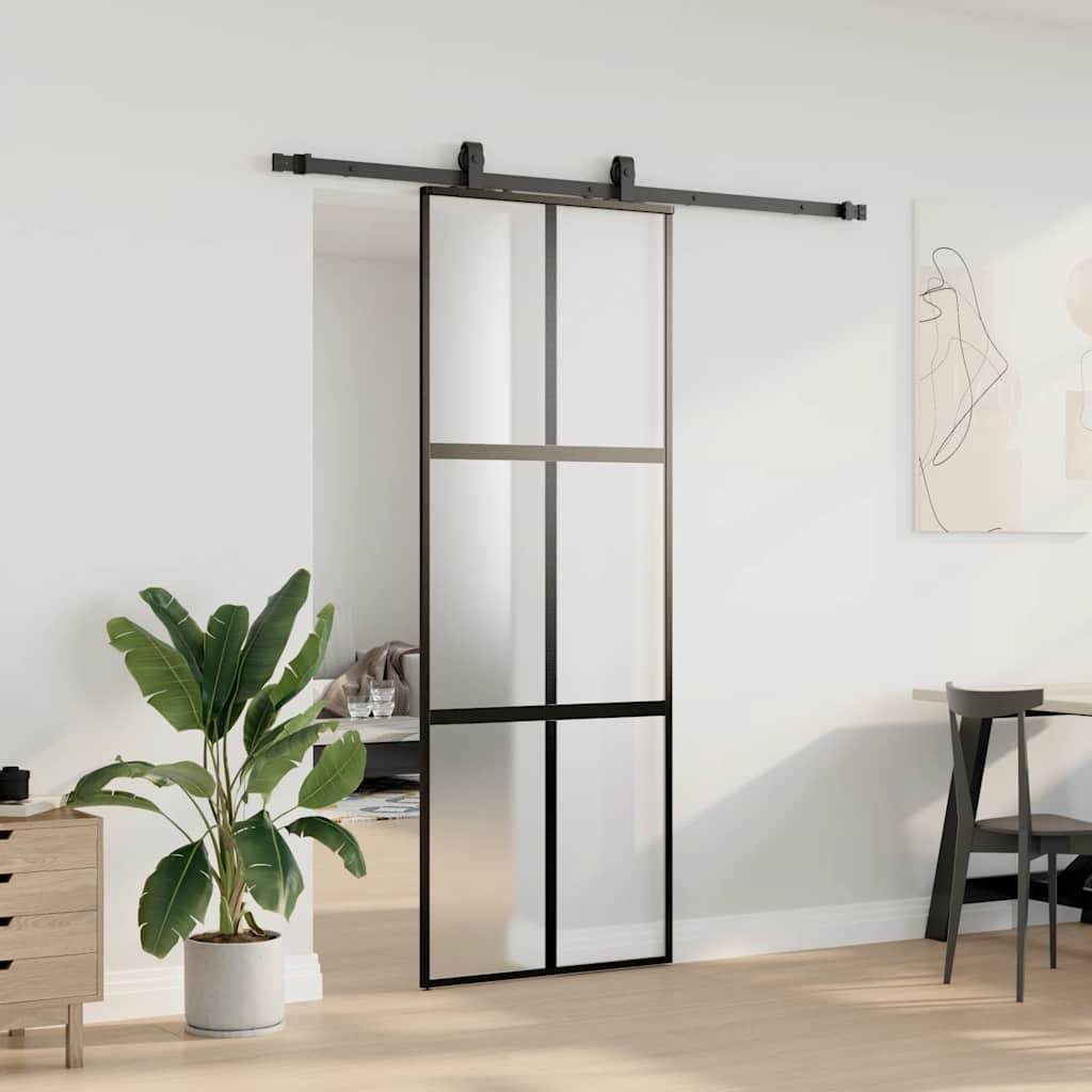 vidaXL Schiebetür mit Beschlag Schwarz 76x205 cm Hartglas