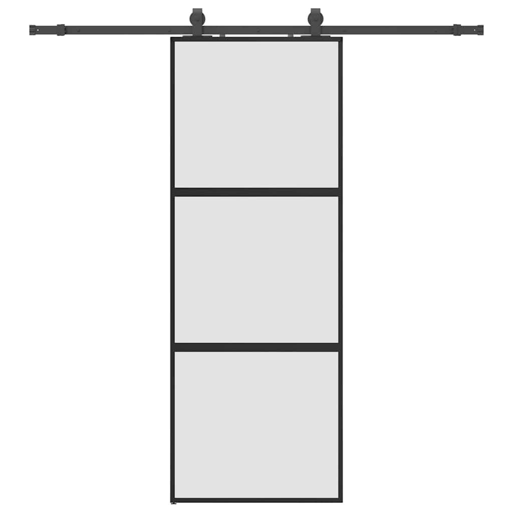 vidaXL Schiebetür mit Beschlag Schwarz 76x205 cm Hartglas