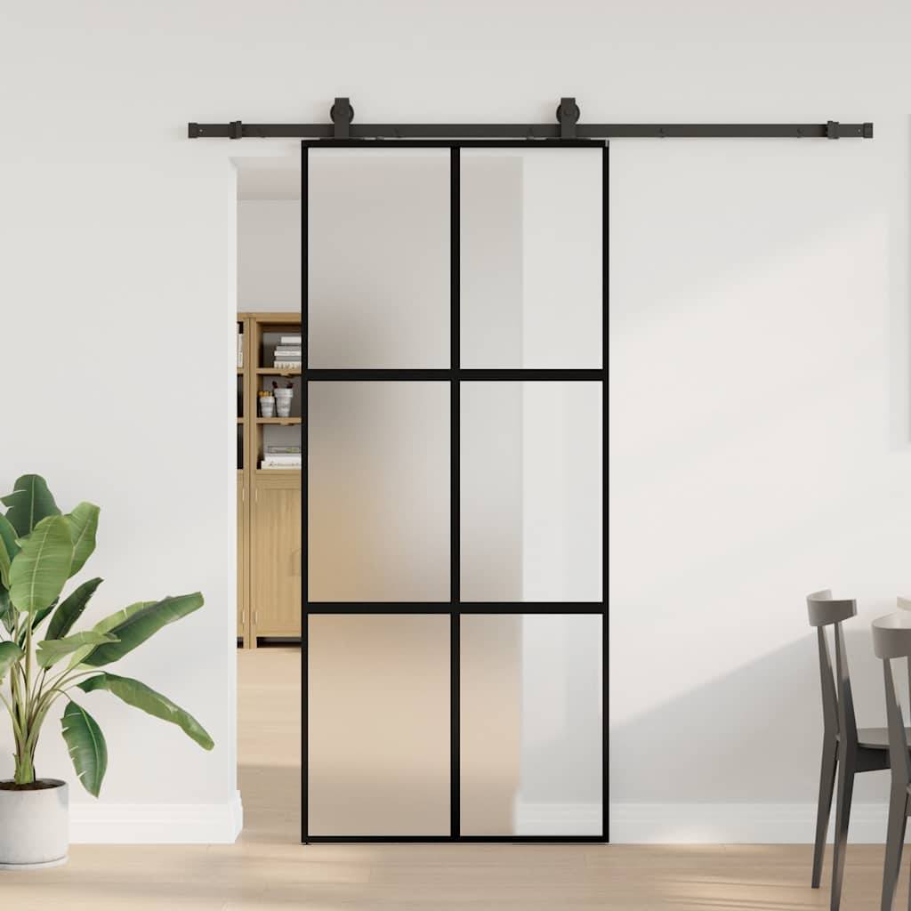 vidaXL Schiebetür mit Beschlag Schwarz 90x205 cm Hartglas