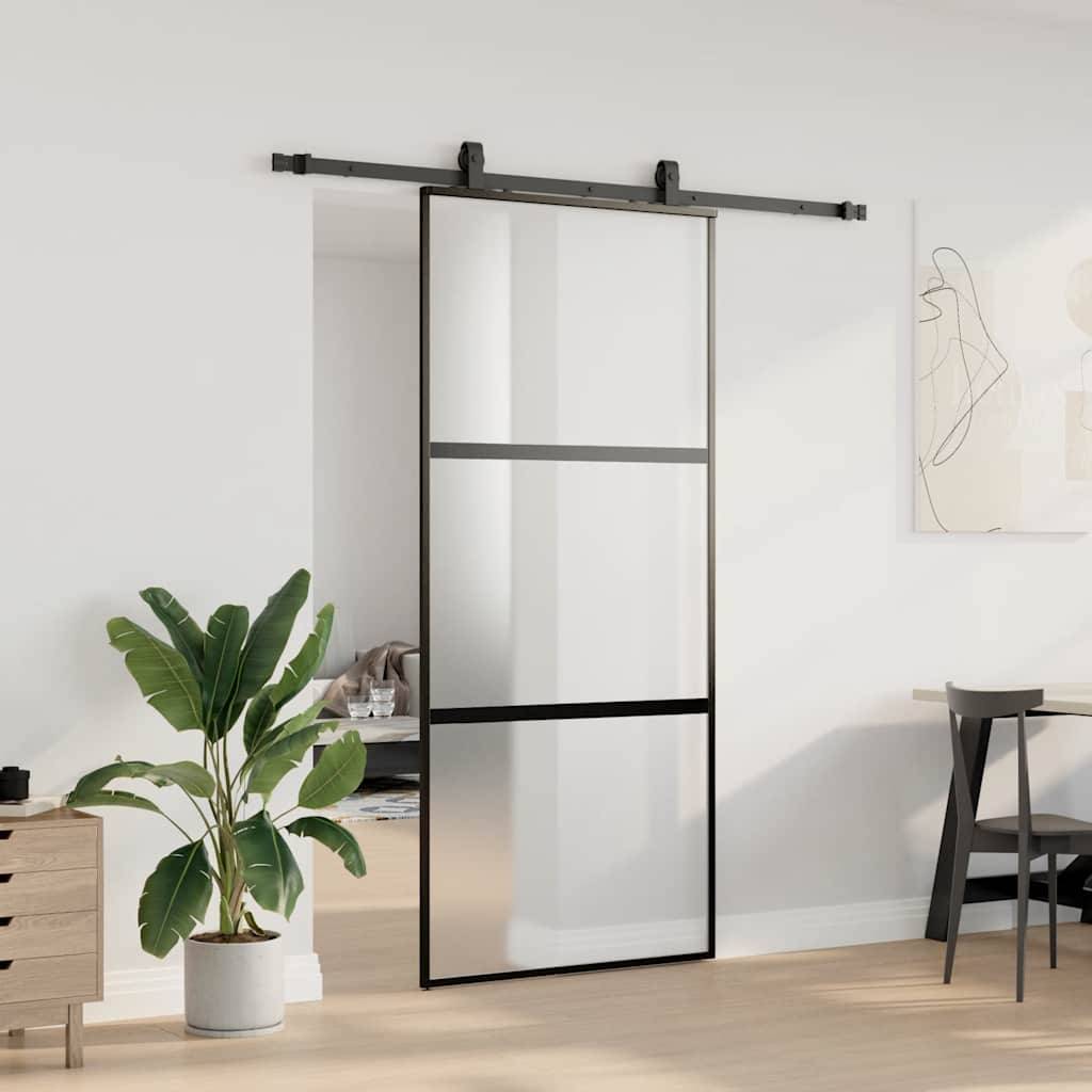 vidaXL Schiebetür mit Beschlag Schwarz 90x205 cm Hartglas