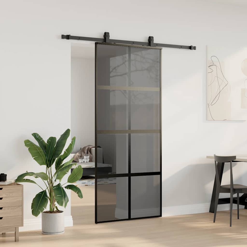 vidaXL Schiebetür mit Beschlag Schwarz 90x205 cm Hartglas