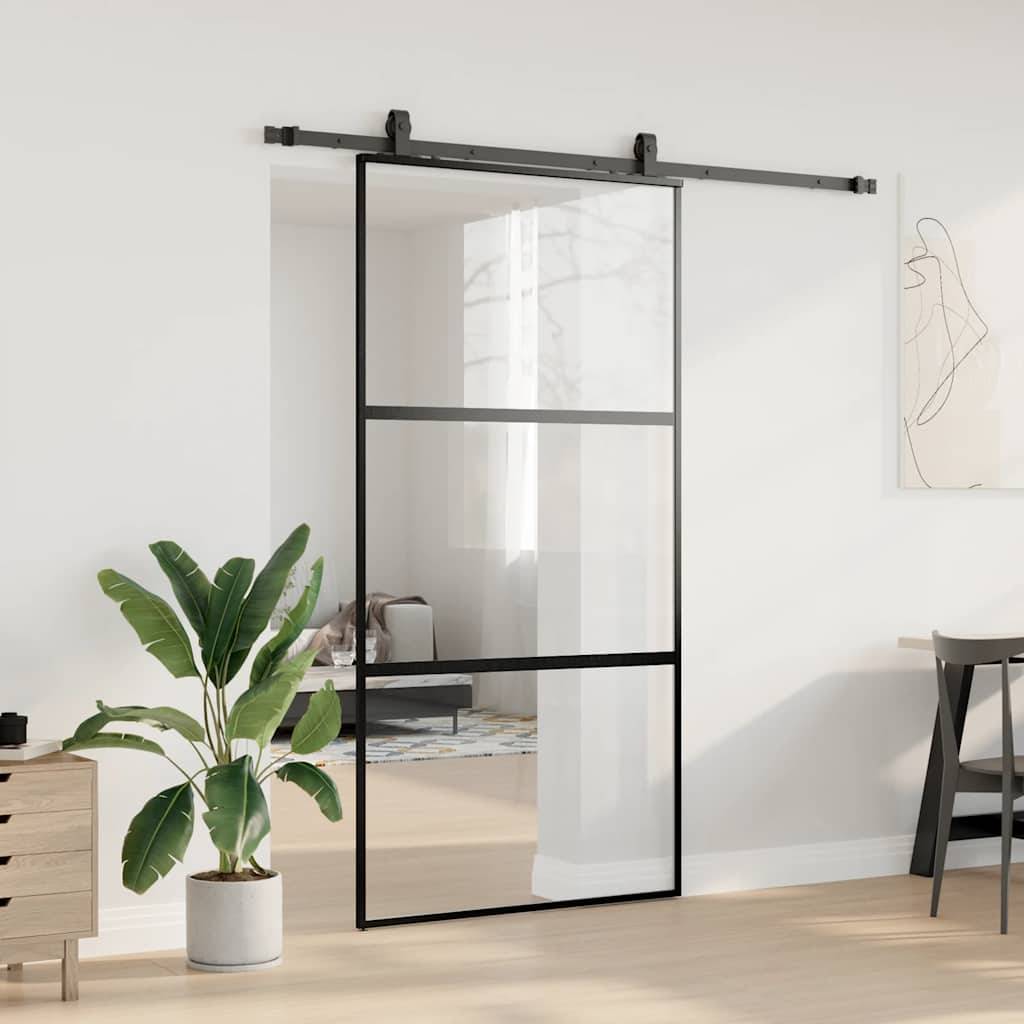 vidaXL Schiebetür mit Beschlag Schwarz 102,5x205 cm Hartglas