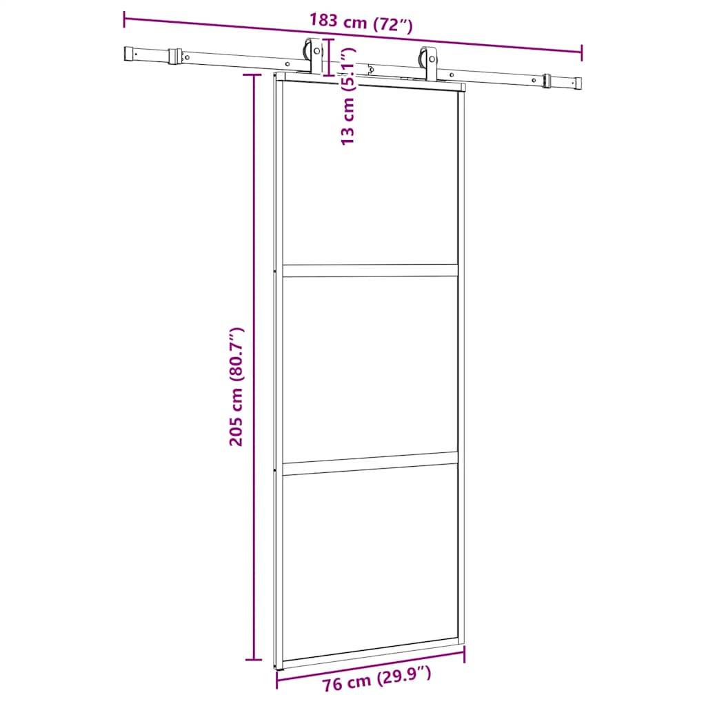 vidaXL Schiebetür mit Beschlag Schwarz 76x205 cm Hartglas