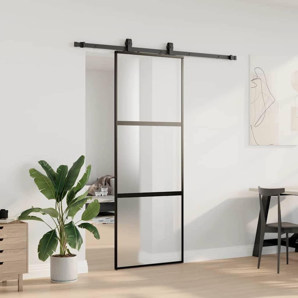 vidaXL Schiebetür mit Beschlag Schwarz 76x205 cm Hartglas