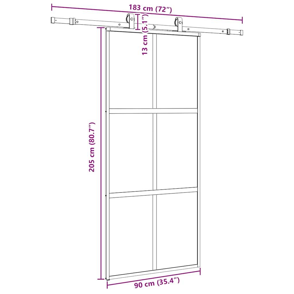 vidaXL Schiebetür mit Beschlag Schwarz 90x205 cm Hartglas