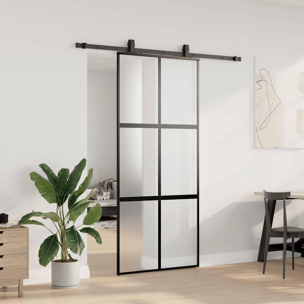 vidaXL Schiebetür mit Beschlag Schwarz 90x205 cm Hartglas