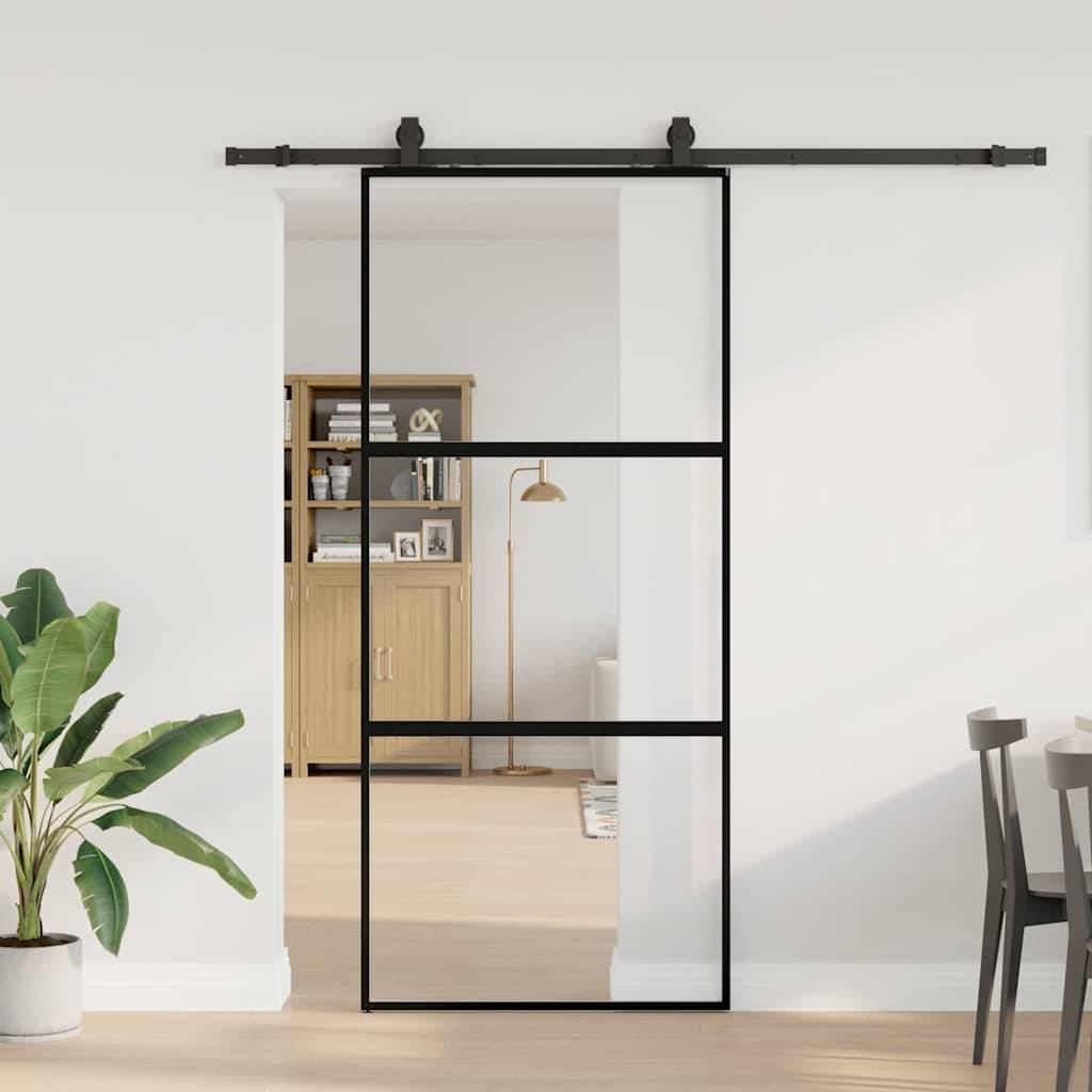 vidaXL Schiebetür mit Beschlag Schwarz 90x205 cm Hartglas