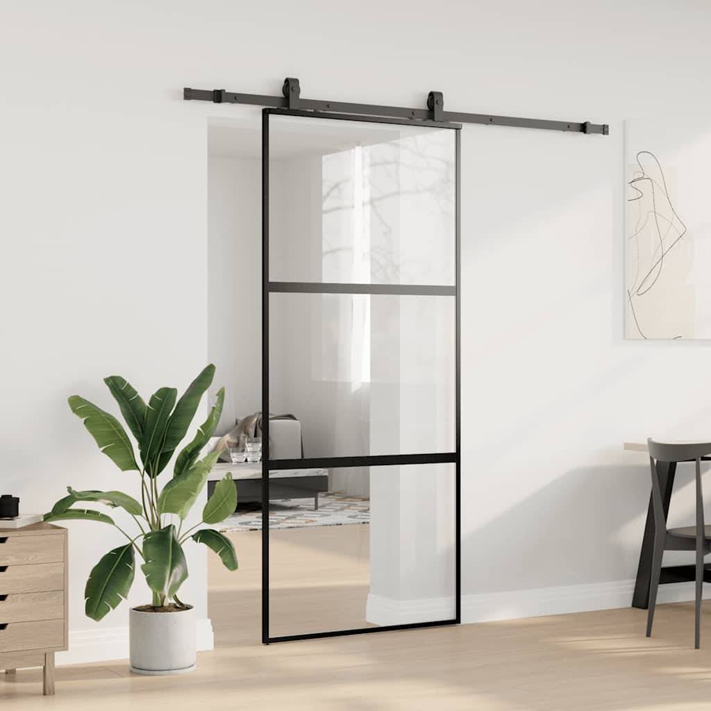 vidaXL Schiebetür mit Beschlag Schwarz 90x205 cm Hartglas