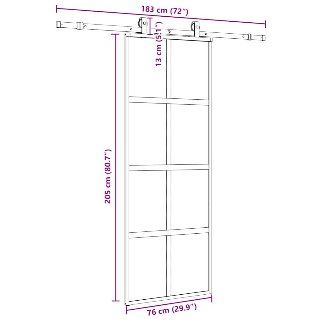 vidaXL Schiebetür mit Beschlag Schwarz 76x205 cm Hartglas