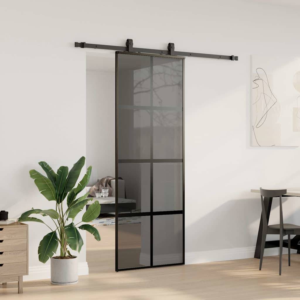 vidaXL Schiebetür mit Beschlag Schwarz 76x205 cm Hartglas