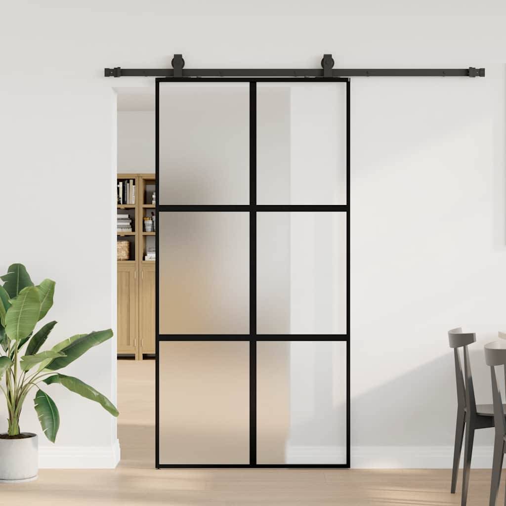 vidaXL Schiebetür mit Beschlag Schwarz 102,5x205 cm Hartglas