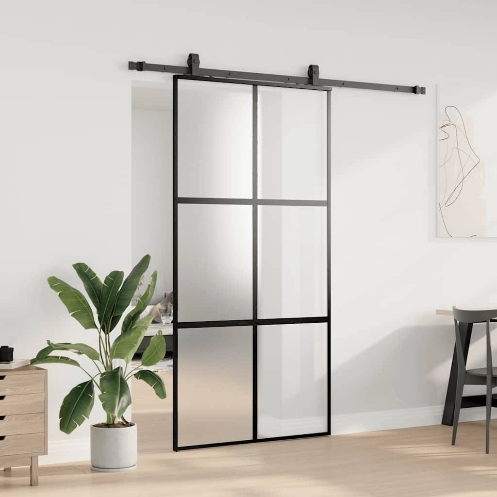 vidaXL Schiebetür mit Beschlag Schwarz 102,5x205 cm Hartglas