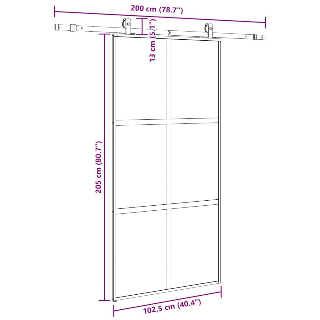 vidaXL Schiebetür mit Beschlag Schwarz 102,5x205 cm Hartglas