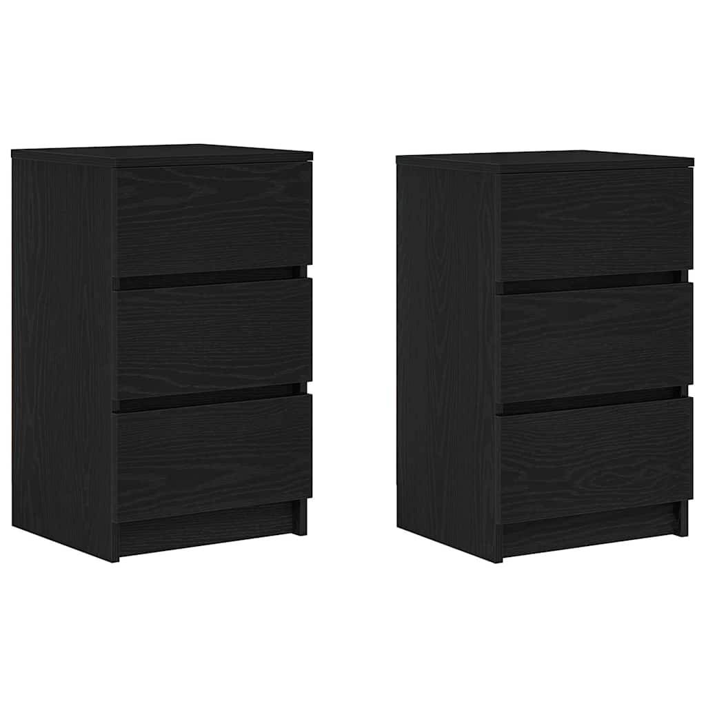 vidaXL Nachttische mit 3 Schubladen 2 Stk. Schwarz 39x35x65 cm