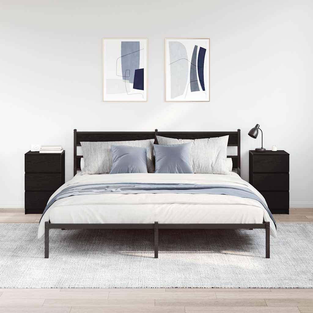 vidaXL Nachttische mit 3 Schubladen 2 Stk. Schwarz 39x35x65 cm