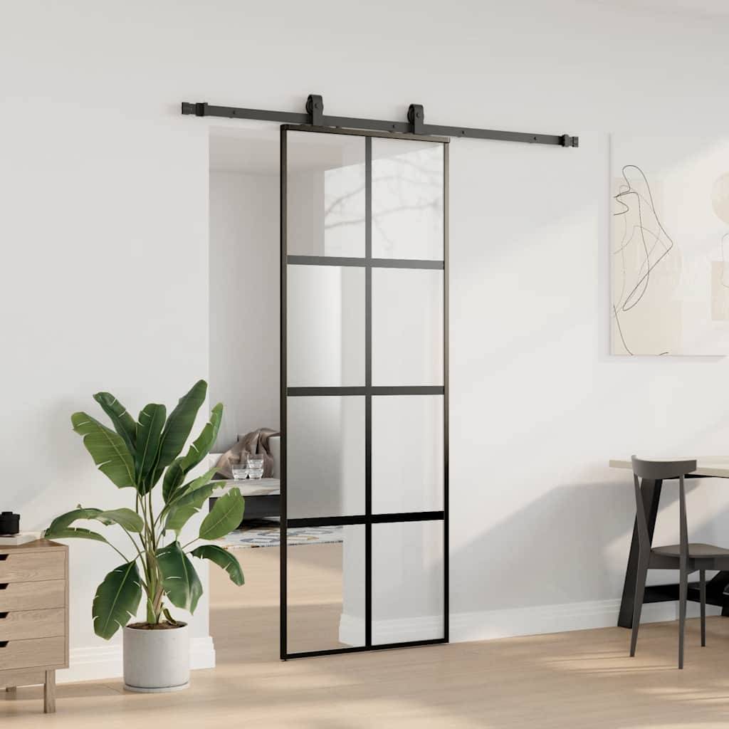 vidaXL Schiebetür mit Beschlag Schwarz 76x205 cm Hartglas