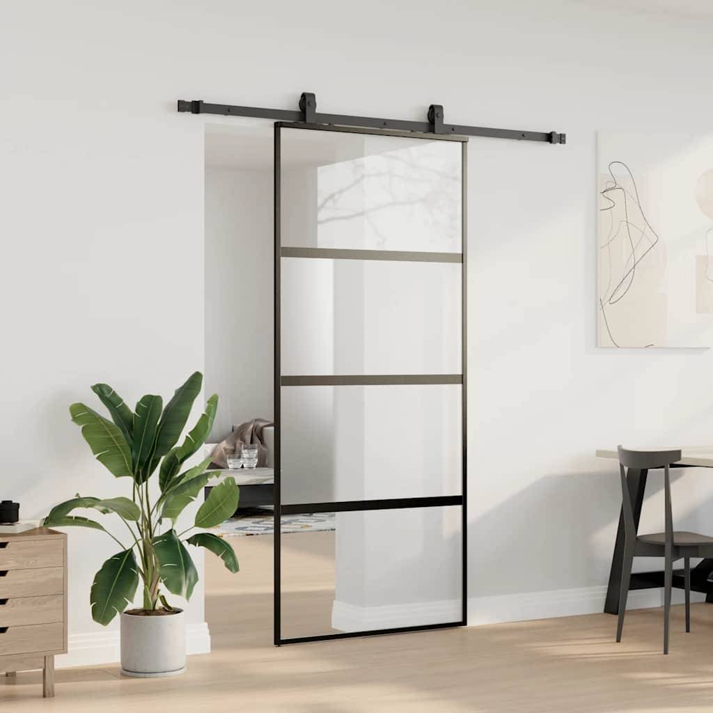 vidaXL Schiebetür mit Beschlag Schwarz 90x205 cm Hartglas