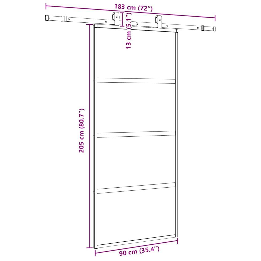 vidaXL Schiebetür mit Beschlag Schwarz 90x205 cm Hartglas