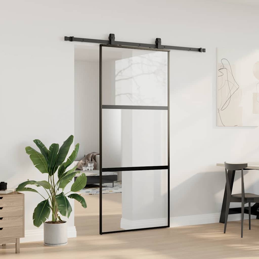 vidaXL Schiebetür mit Beschlag Schwarz 90x205 cm Hartglas