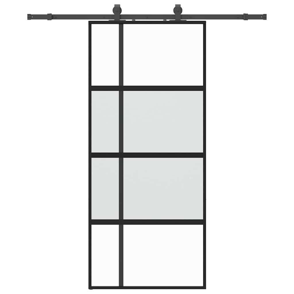vidaXL Schiebetür mit Beschlag Schwarz 90x205 cm Hartglas