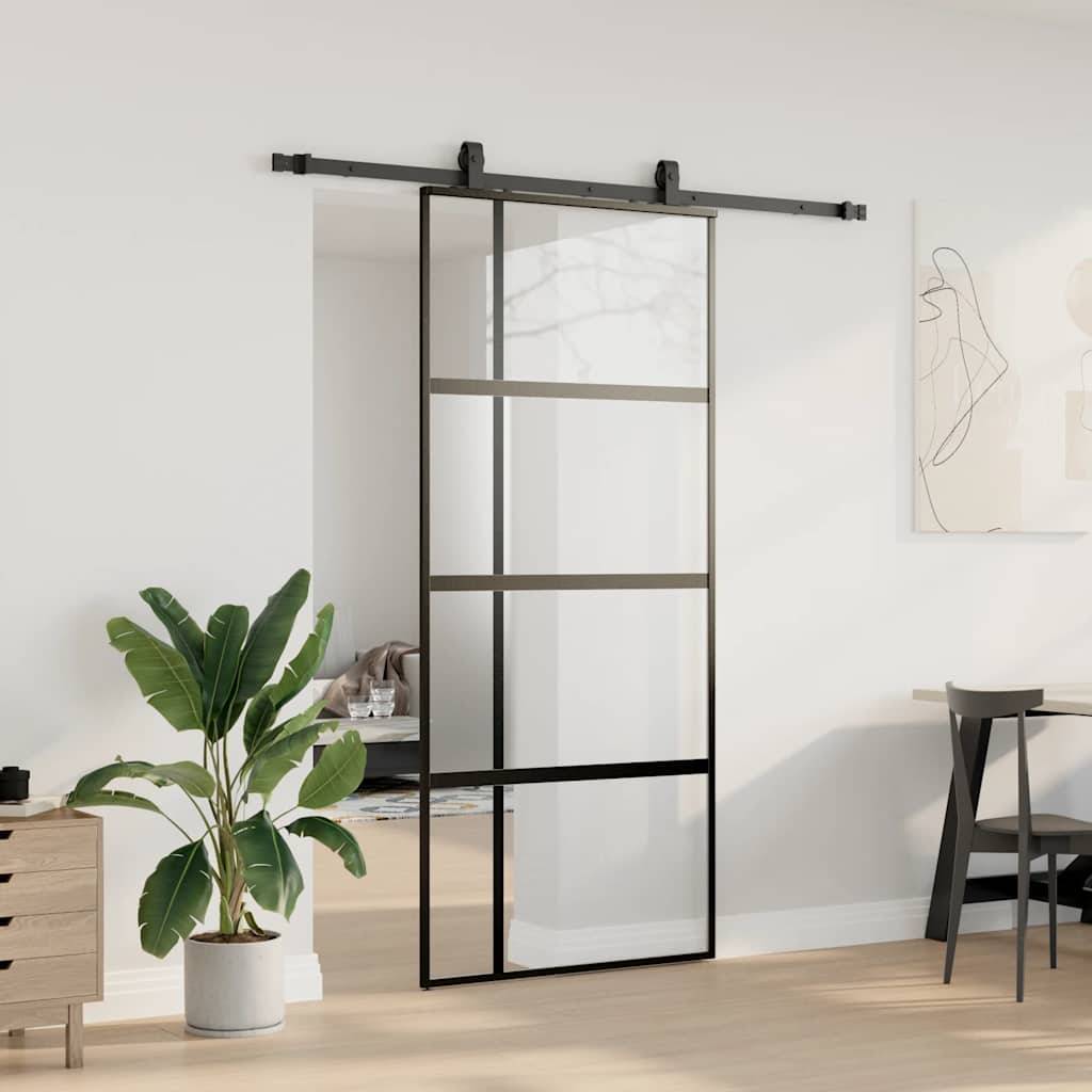 vidaXL Schiebetür mit Beschlag Schwarz 90x205 cm Hartglas