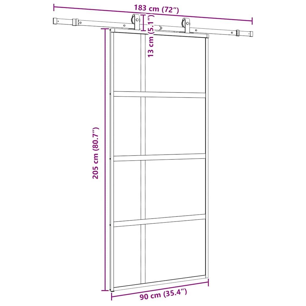 vidaXL Schiebetür mit Beschlag Schwarz 90x205 cm Hartglas