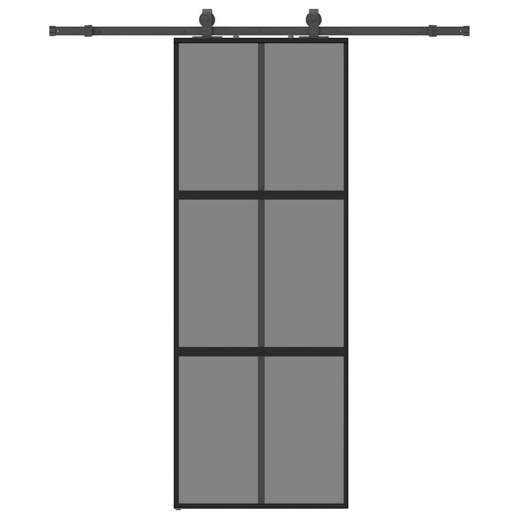 vidaXL Schiebetür mit Beschlag Schwarz 76x205 cm Hartglas
