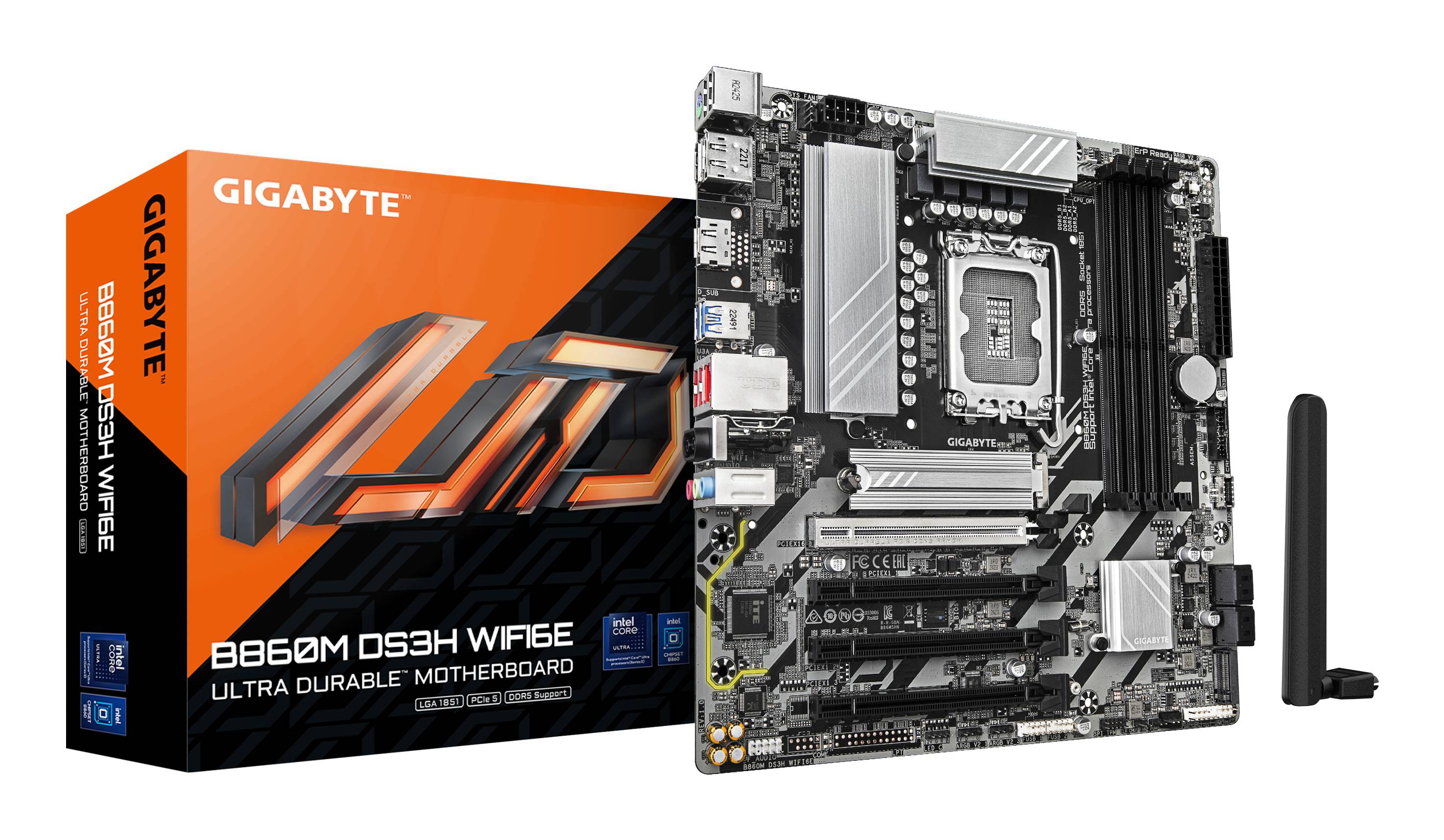 Gigabyte B860M DS3H WIFI6E - Motherboard - micro ATX - LGA1851-Sockel - B860M Chipsatz - USB-C 3.2 Gen 1, USB 3.2 Gen 2, USB 3.2 Gen 1 - Bluetooth