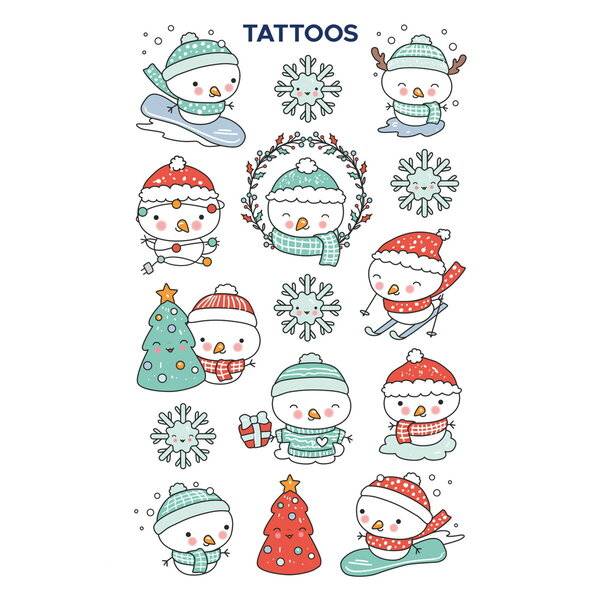 Tattoos 76x120mm bunt 1 Bogen Motiv Xmas Schneemann
