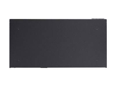 Eine rechteckige schwarze Box wird von der Seite betrachtet, wobei eine merkmalslose Oberfläche sichtbar ist. Keine erkennbaren Details oder Text sind zu sehen.