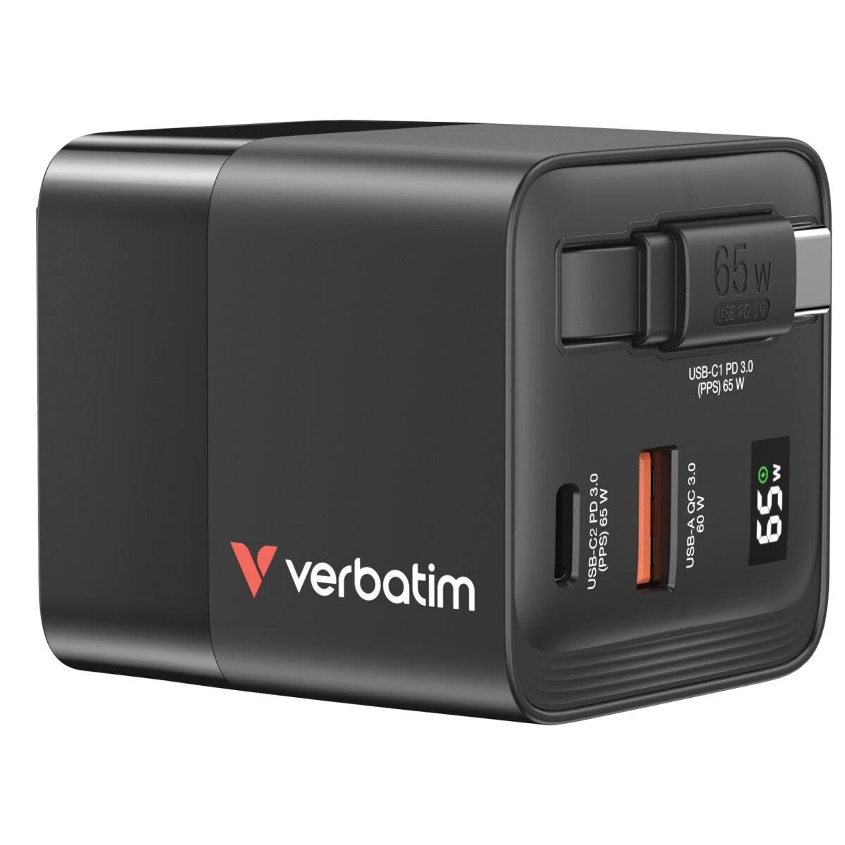 Verbatim 65W Ladegerät  Kompaktes Design mit USB-C und USB-A Anschlüssen