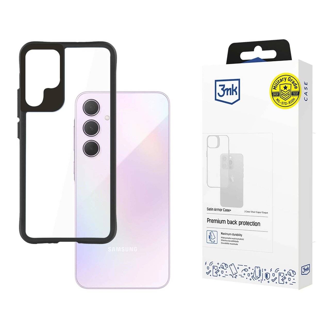 3mk Satin Armor Case+ Hülle Samsung Galaxy A35 5G – transparent schwarzem Rahmen