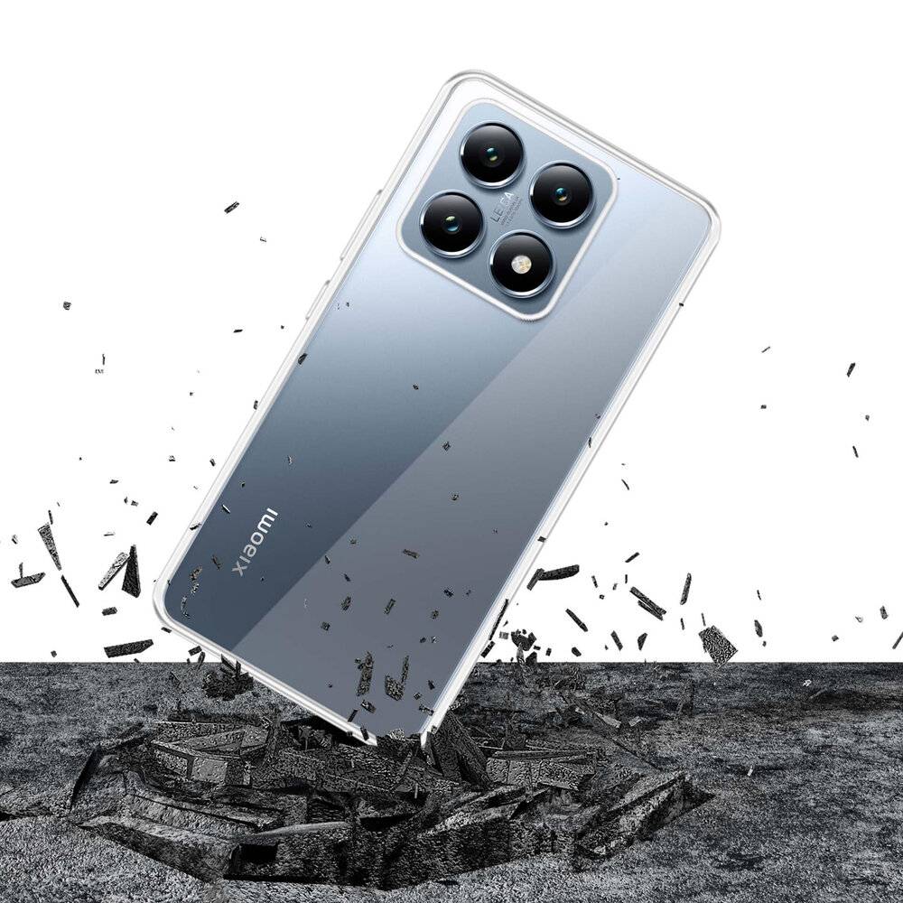 Ein Smartphone mit Quad-Kamera-Aufbau schwebt in der Luft über einer rissigen Oberfläche und deutet auf Langlebigkeit und fortschrittliche Funktionen hin.