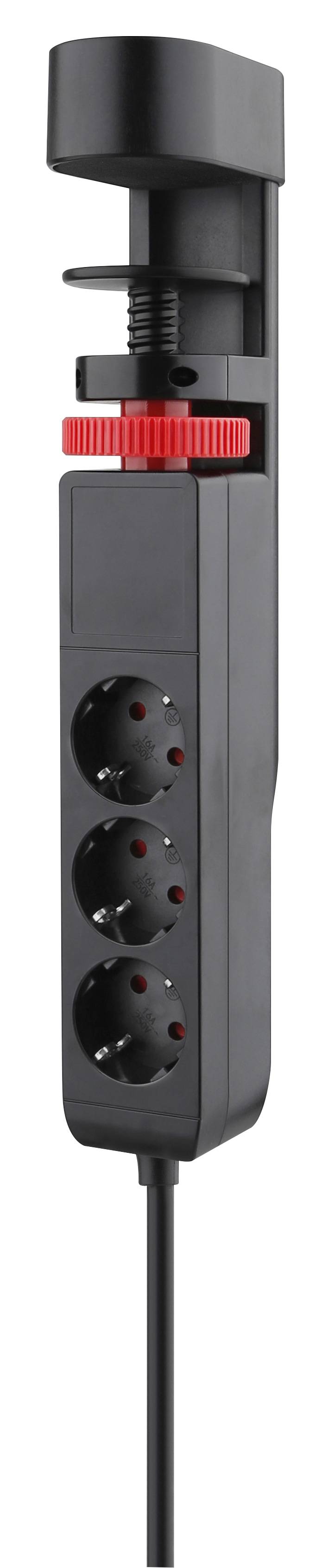 REV Steckdosenleiste mit Tischbefestigung ,3-fach, 2x USB-A, 1x USB-C, schwarz