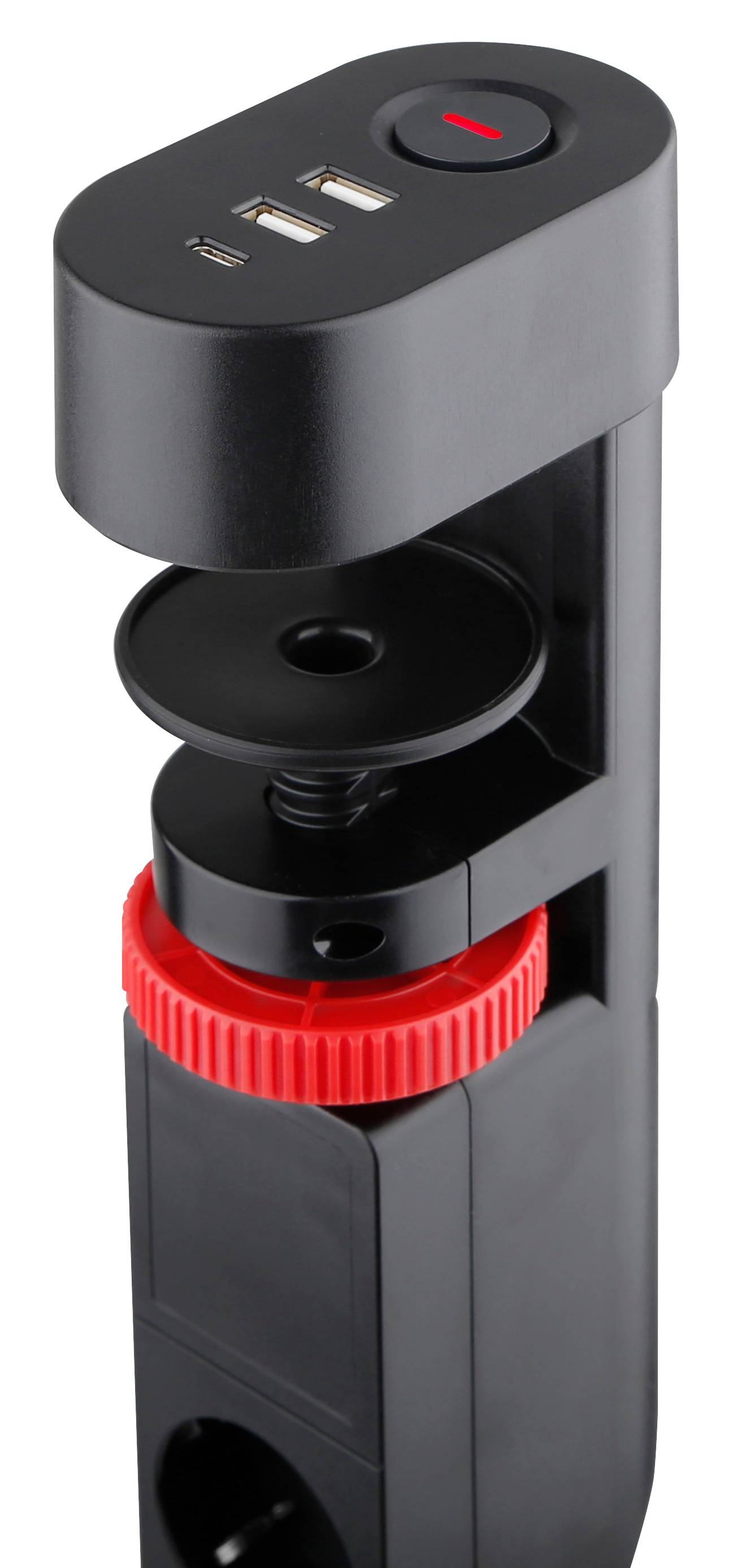 REV Steckdosenleiste mit Tischbefestigung ,3-fach, 2x USB-A, 1x USB-C, schwarz