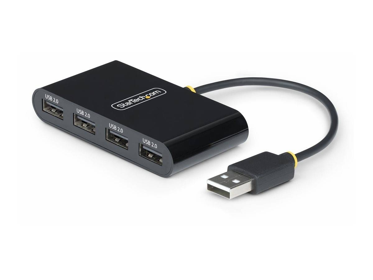 StarTech.com 4-Port USB 2.0 Hub, USB Bus Powered, Small Travel Mini USB Hub, USB 2.0 Splitter, Multi-Port Portable USB Hub, 480Mbps, Overcurrent