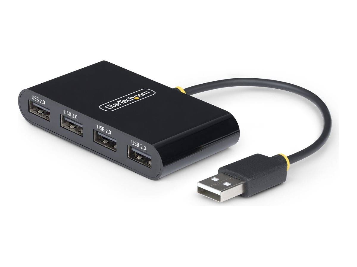 StarTech.com 4-Port USB 2.0 Hub, USB Bus Powered, Small Travel Mini USB Hub, USB 2.0 Splitter, Multi-Port Portable USB Hub, 480Mbps, Overcurrent