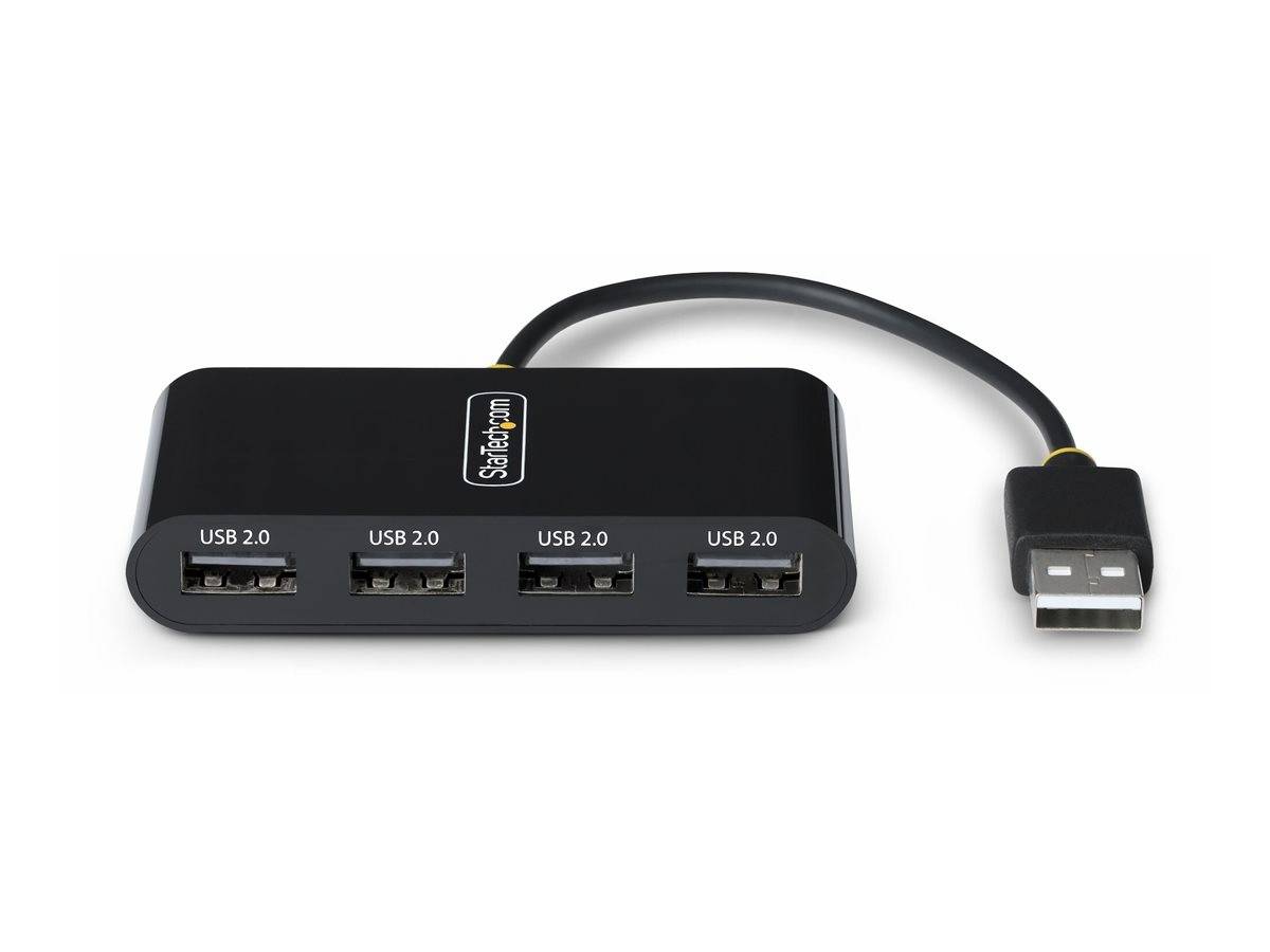 StarTech.com 4-Port USB 2.0 Hub, USB Bus Powered, Small Travel Mini USB Hub, USB 2.0 Splitter, Multi-Port Portable USB Hub, 480Mbps, Overcurrent